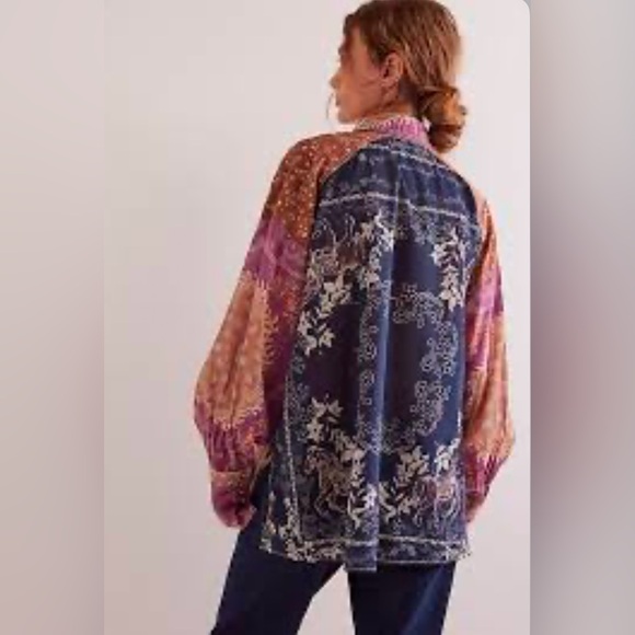 Sale!▪️NWT Free People Flower Patch Long Sleeve Top in Saddle Combo-M - Picture 3 of 6